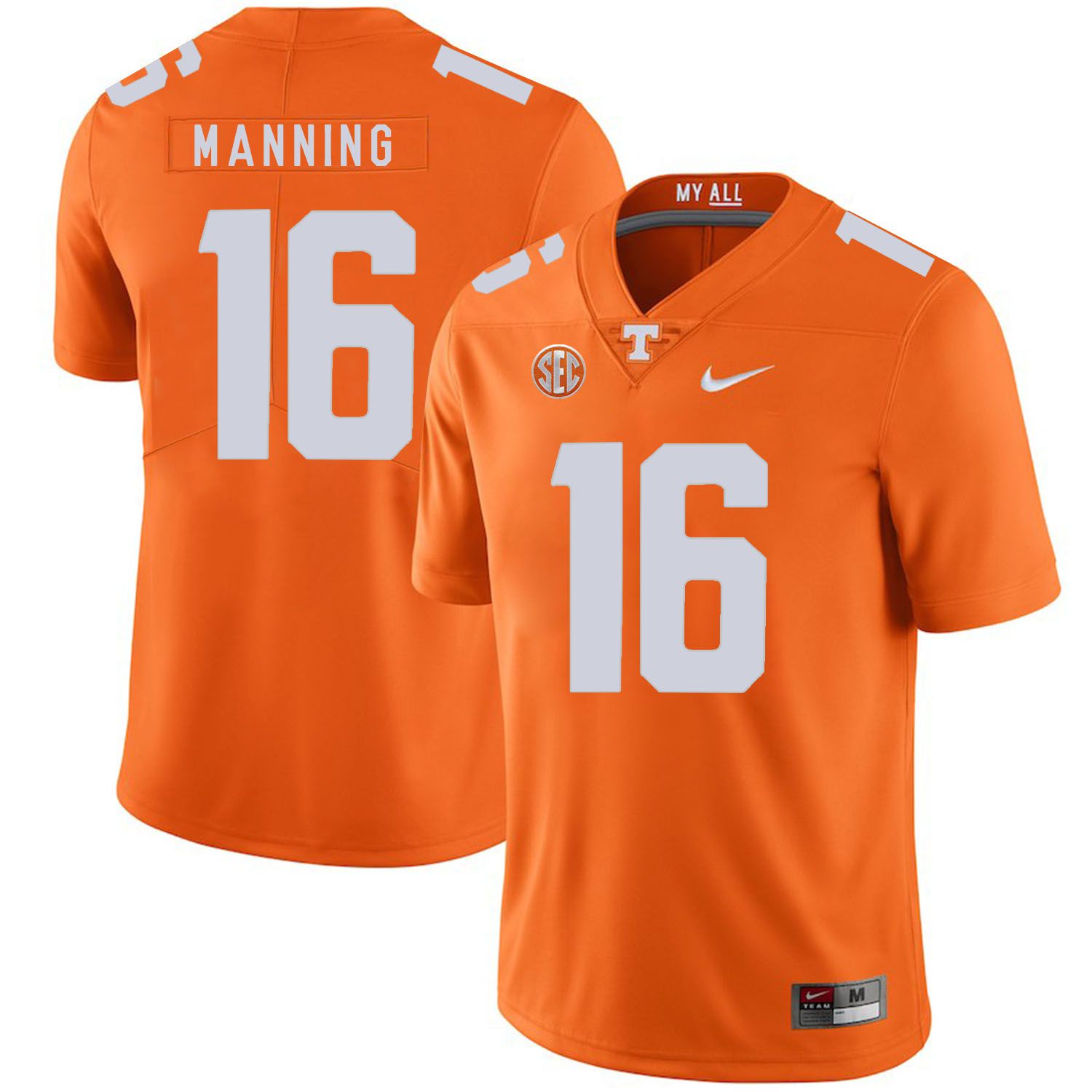 Men Tennessee Volunteers #16 Manning Orange Customized NCAA Jerseys->customized ncaa jersey->Custom Jersey
